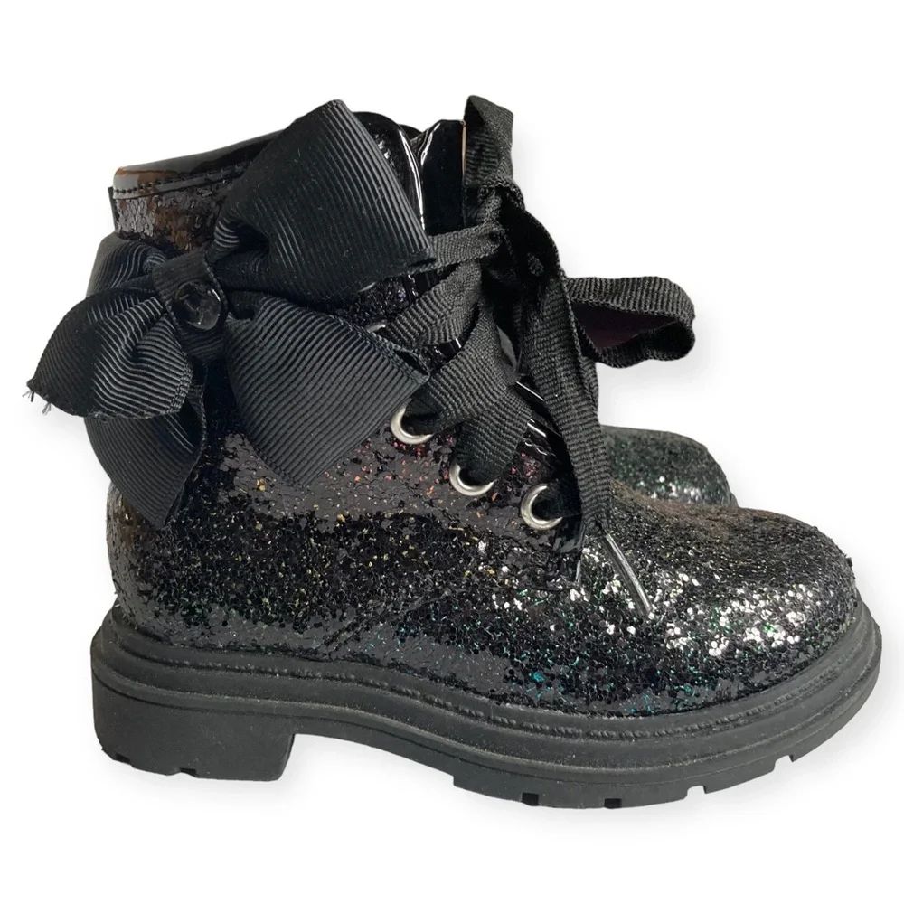 JoJo Siwa Size 5 Kids Black Rainbow Glitter Moto Combat Lace Up Boots